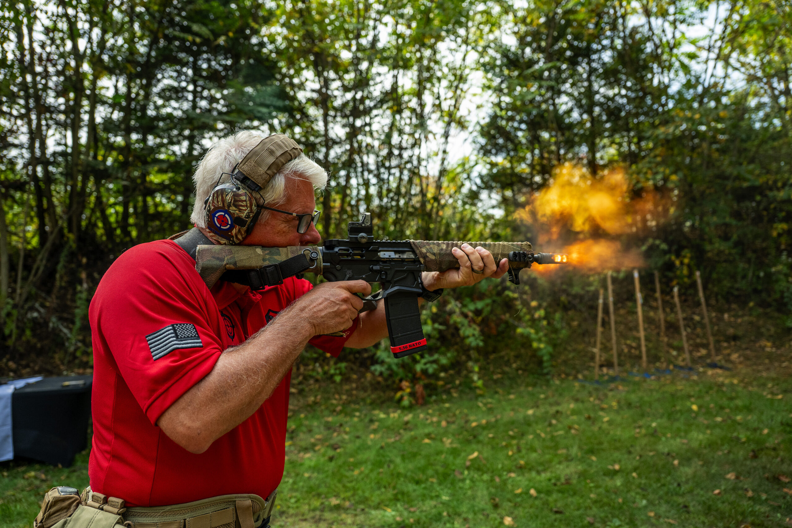 USCCA-Certified Instructor Leads Live Firearms Coaching at Greater Pittsburgh Gun Club AR-15 muzzle flash